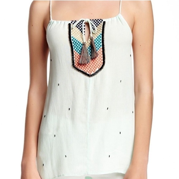 LOVE STITCH Beaded Gauze Halter Tunic Top Size M Embellished Sleeveless Boho - Picture 2 of 11